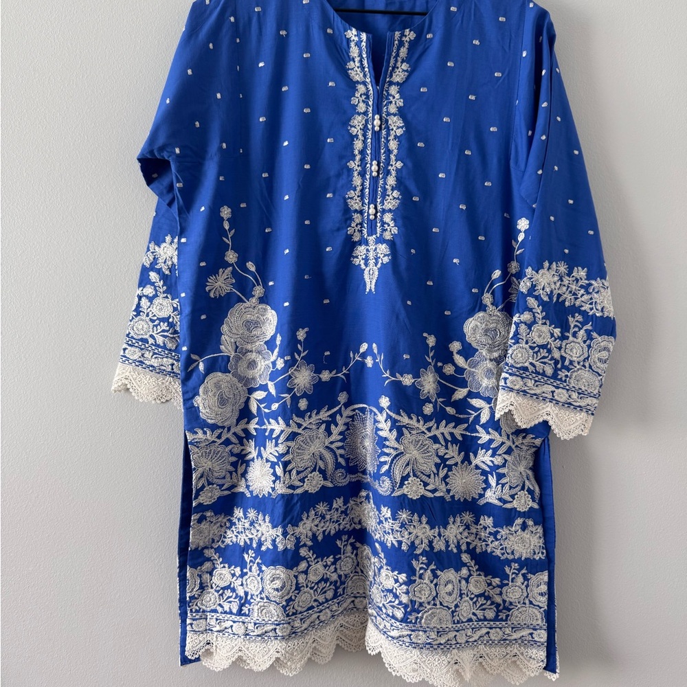 Blue Floral Embroidered Tunic